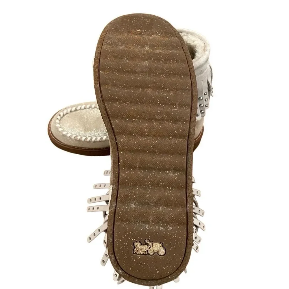 Coach Womens Roccasin Shearling Boots 6 B Fringe Studs Cowgirl Chic Apres Ski